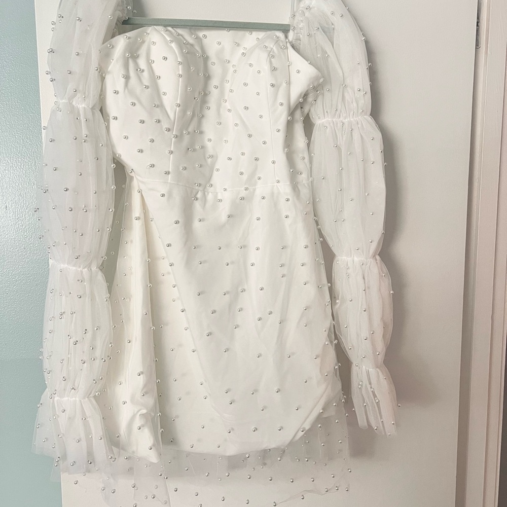 White Dress with Pearl Sleeves